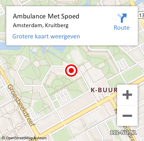 Locatie op kaart van de 112 melding: Ambulance Met Spoed Naar Amsterdam, Kruitberg op 4 maart 2024 18:36