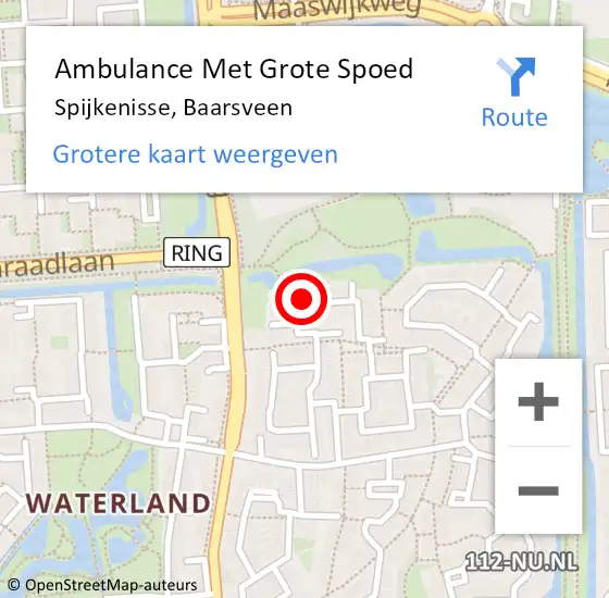 Locatie op kaart van de 112 melding: Ambulance Met Grote Spoed Naar Spijkenisse, Baarsveen op 4 maart 2024 18:55