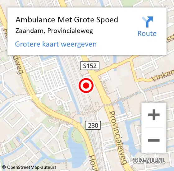 Locatie op kaart van de 112 melding: Ambulance Met Grote Spoed Naar Zaandam, Provincialeweg op 4 maart 2024 18:56