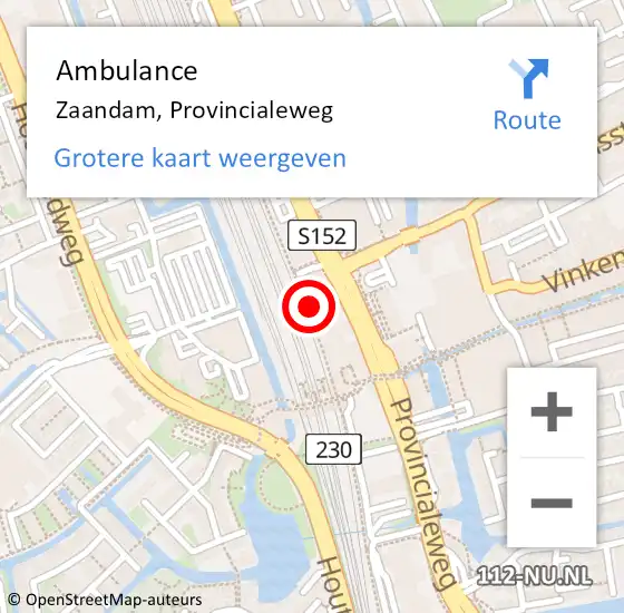 Locatie op kaart van de 112 melding: Ambulance Zaandam, Provincialeweg op 4 maart 2024 18:56