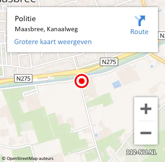 Locatie op kaart van de 112 melding: Politie Maasbree, Kanaalweg op 4 maart 2024 19:13