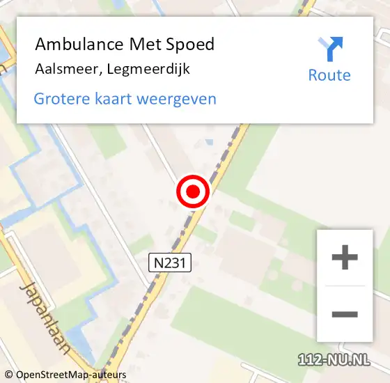 Locatie op kaart van de 112 melding: Ambulance Met Spoed Naar Aalsmeer, Legmeerdijk op 4 maart 2024 19:20