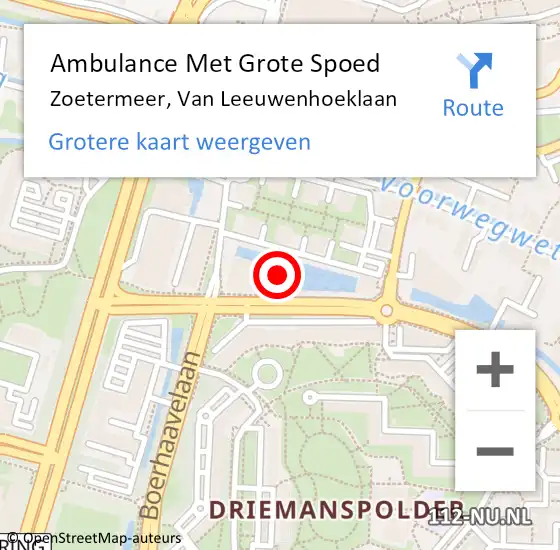 Locatie op kaart van de 112 melding: Ambulance Met Grote Spoed Naar Zoetermeer, Van Leeuwenhoeklaan op 4 maart 2024 19:23