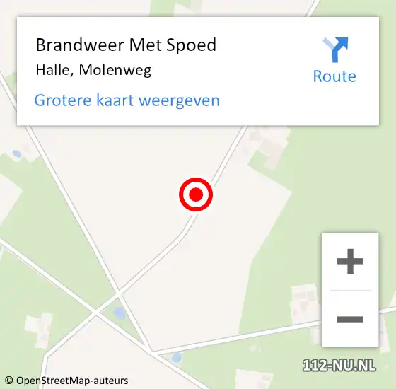 Locatie op kaart van de 112 melding: Brandweer Met Spoed Naar Halle, Molenweg op 4 maart 2024 19:51