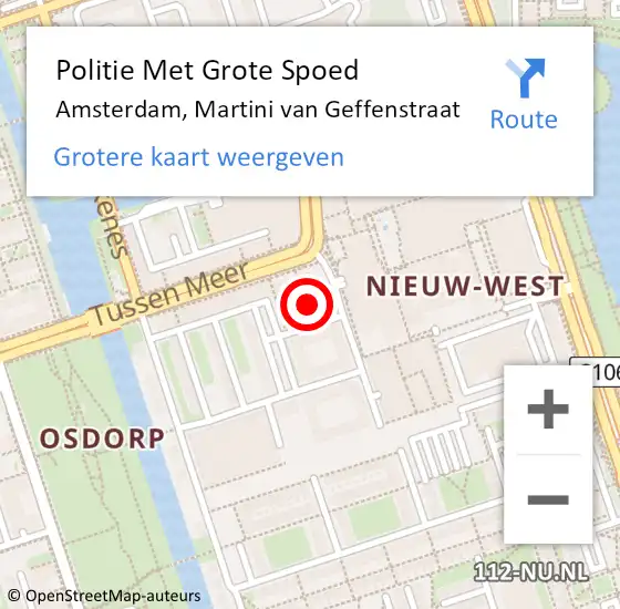 Locatie op kaart van de 112 melding: Politie Met Grote Spoed Naar Amsterdam, Martini van Geffenstraat op 4 maart 2024 20:35