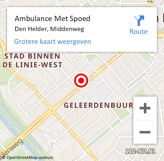 Locatie op kaart van de 112 melding: Ambulance Met Spoed Naar Den Helder, Middenweg op 4 maart 2024 20:50