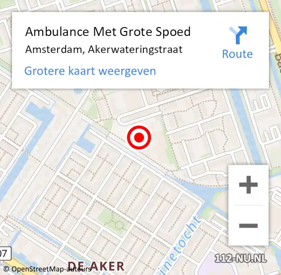 Locatie op kaart van de 112 melding: Ambulance Met Grote Spoed Naar Amsterdam, Akerwateringstraat op 4 maart 2024 20:56