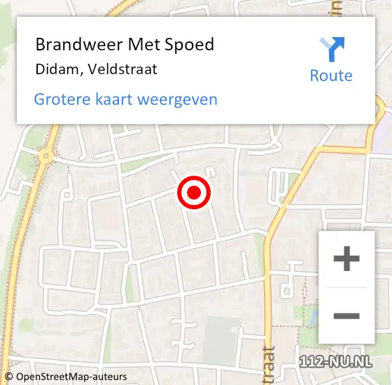Locatie op kaart van de 112 melding: Brandweer Met Spoed Naar Didam, Veldstraat op 4 maart 2024 20:57