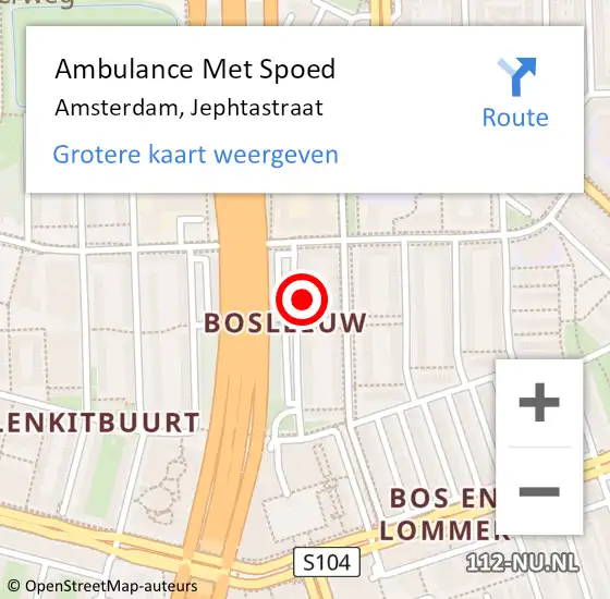 Locatie op kaart van de 112 melding: Ambulance Met Spoed Naar Amsterdam, Jephtastraat op 4 maart 2024 21:15
