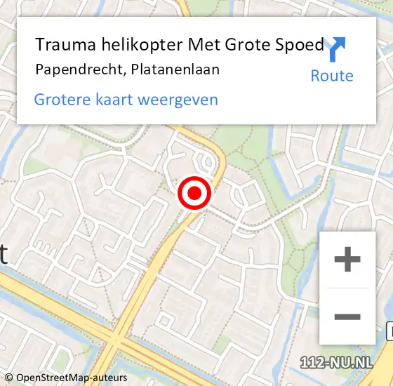 Locatie op kaart van de 112 melding: Trauma helikopter Met Grote Spoed Naar Papendrecht, Platanenlaan op 4 maart 2024 21:48