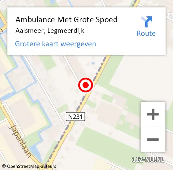 Locatie op kaart van de 112 melding: Ambulance Met Grote Spoed Naar Aalsmeer, Legmeerdijk op 5 maart 2024 07:12