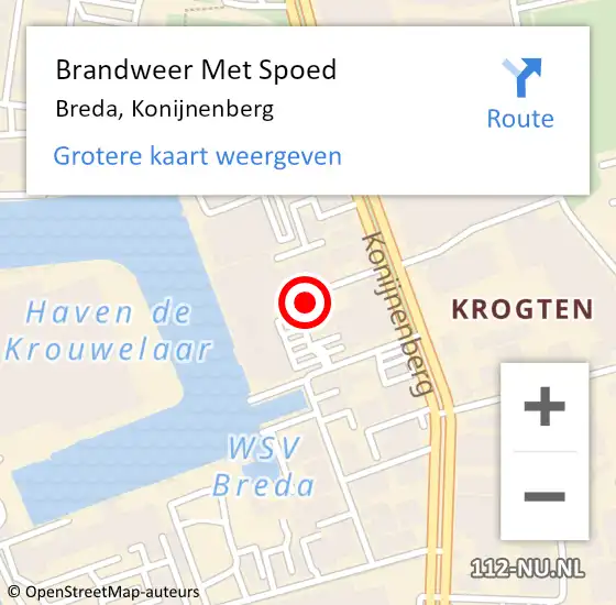 Locatie op kaart van de 112 melding: Brandweer Met Spoed Naar Breda, Konijnenberg op 5 maart 2024 07:21