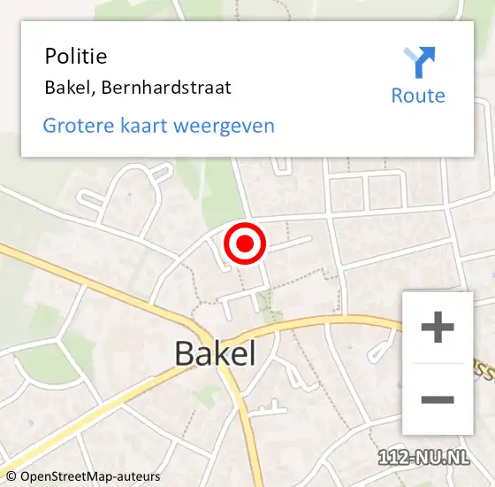 Locatie op kaart van de 112 melding: Politie Bakel, Bernhardstraat op 5 maart 2024 07:55
