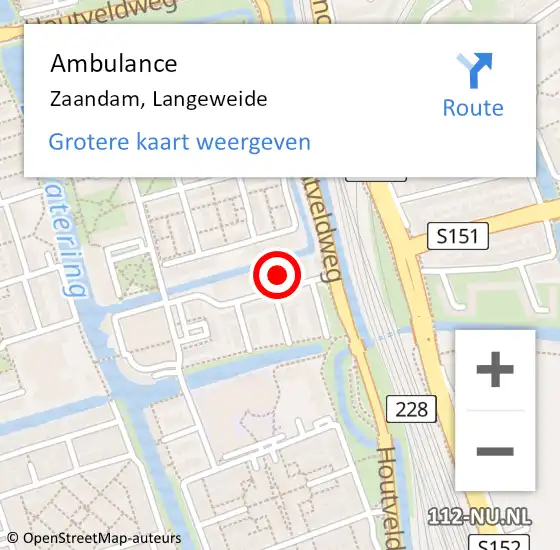Locatie op kaart van de 112 melding: Ambulance Zaandam, Langeweide op 5 maart 2024 08:27