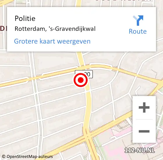 Locatie op kaart van de 112 melding: Politie Rotterdam, 's-Gravendijkwal op 5 maart 2024 08:48