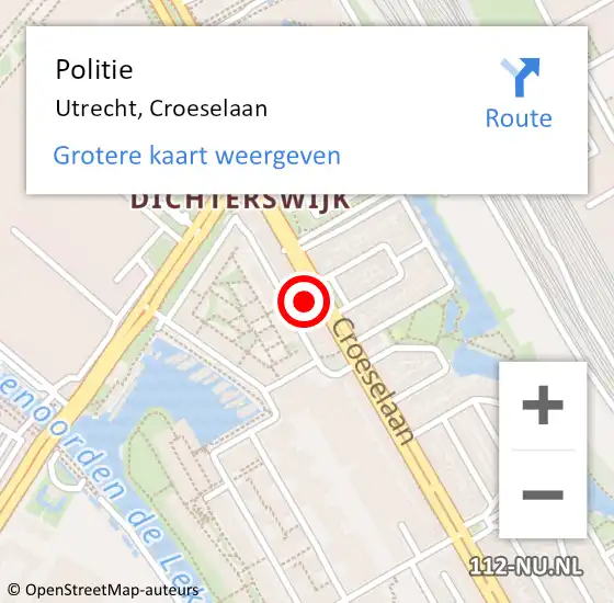 Locatie op kaart van de 112 melding: Politie Utrecht, Croeselaan op 5 maart 2024 09:05