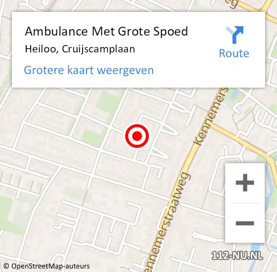 Locatie op kaart van de 112 melding: Ambulance Met Grote Spoed Naar Heiloo, Cruijscamplaan op 5 maart 2024 09:12