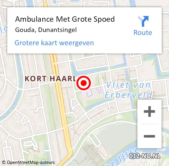 Locatie op kaart van de 112 melding: Ambulance Met Grote Spoed Naar Gouda, Dunantsingel op 5 maart 2024 09:29