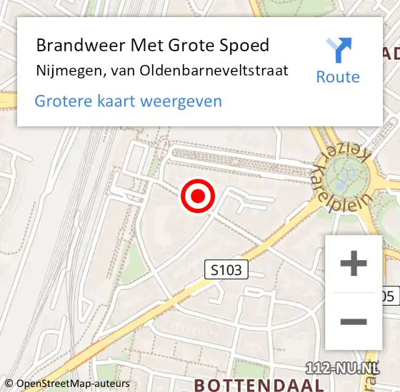Locatie op kaart van de 112 melding: Brandweer Met Grote Spoed Naar Nijmegen, van Oldenbarneveltstraat op 5 maart 2024 10:21