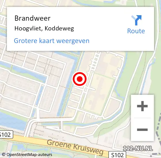 Locatie op kaart van de 112 melding: Brandweer Hoogvliet, Koddeweg op 5 maart 2024 10:34