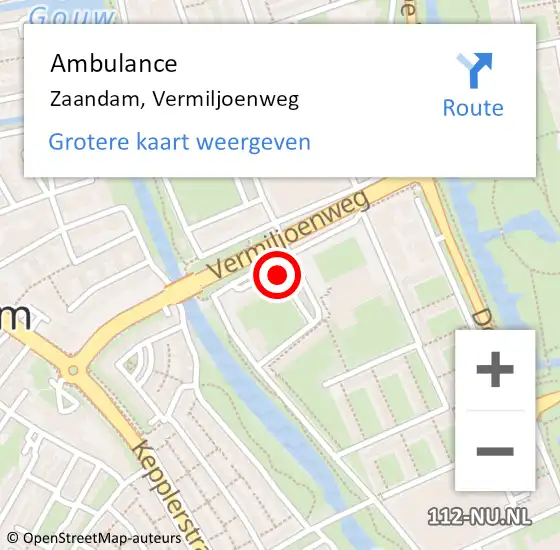 Locatie op kaart van de 112 melding: Ambulance Zaandam, Vermiljoenweg op 5 maart 2024 10:49
