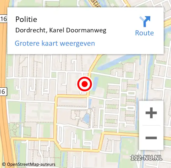 Locatie op kaart van de 112 melding: Politie Dordrecht, Karel Doormanweg op 5 maart 2024 11:45