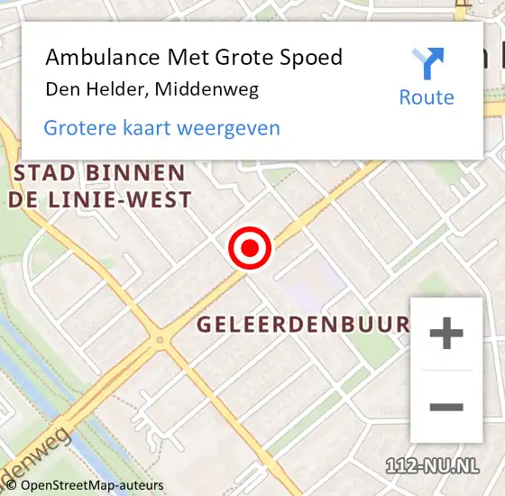 Locatie op kaart van de 112 melding: Ambulance Met Grote Spoed Naar Den Helder, Middenweg op 5 maart 2024 11:48