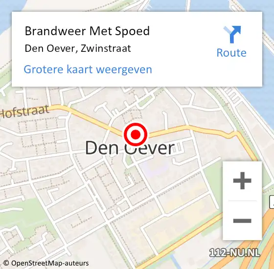 Locatie op kaart van de 112 melding: Brandweer Met Spoed Naar Den Oever, Zwinstraat op 5 maart 2024 11:51