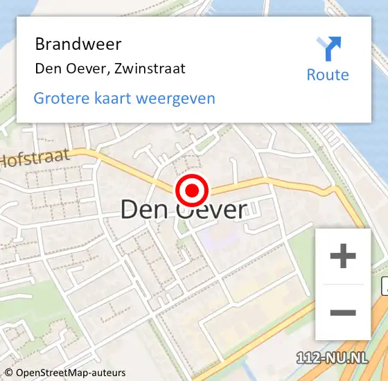 Locatie op kaart van de 112 melding: Brandweer Den Oever, Zwinstraat op 5 maart 2024 11:52