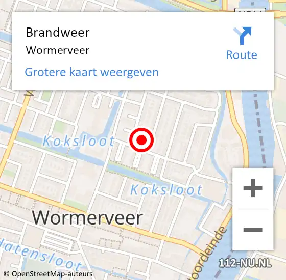 Locatie op kaart van de 112 melding: Brandweer Wormerveer op 5 maart 2024 13:09