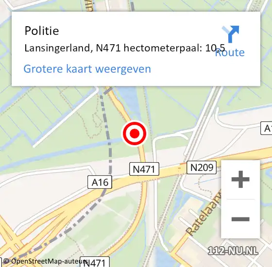Locatie op kaart van de 112 melding: Politie Lansingerland, N471 hectometerpaal: 10,5 op 5 maart 2024 14:00
