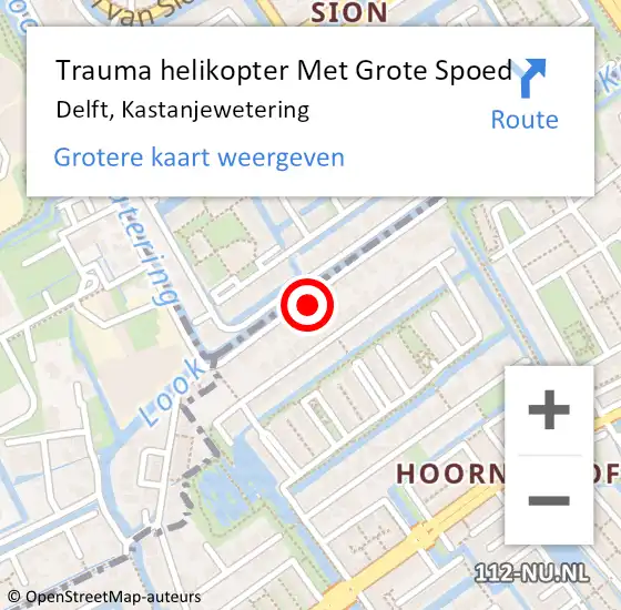 Locatie op kaart van de 112 melding: Trauma helikopter Met Grote Spoed Naar Delft, Kastanjewetering op 5 maart 2024 14:03