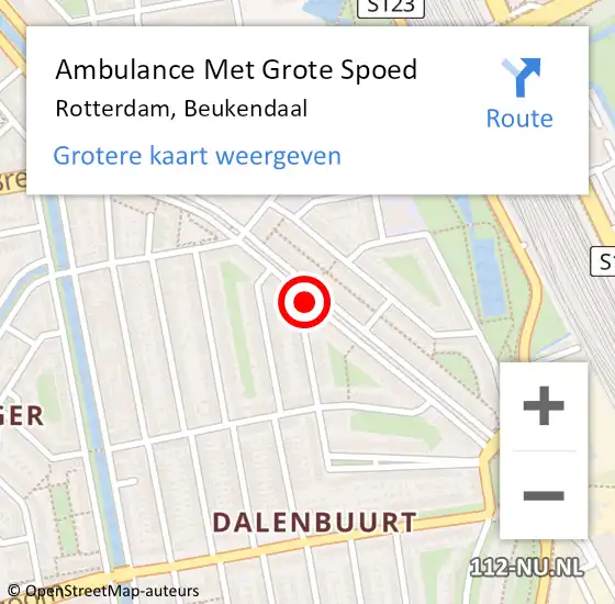 Locatie op kaart van de 112 melding: Ambulance Met Grote Spoed Naar Rotterdam, Beukendaal op 5 maart 2024 15:45