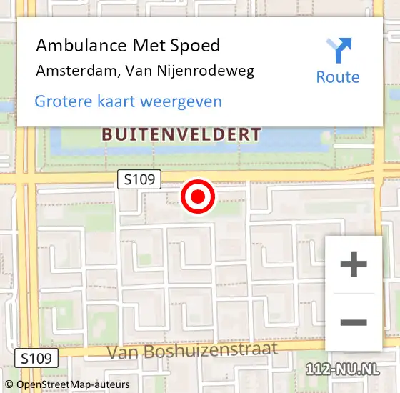Locatie op kaart van de 112 melding: Ambulance Met Spoed Naar Amsterdam, Van Nijenrodeweg op 5 maart 2024 16:25