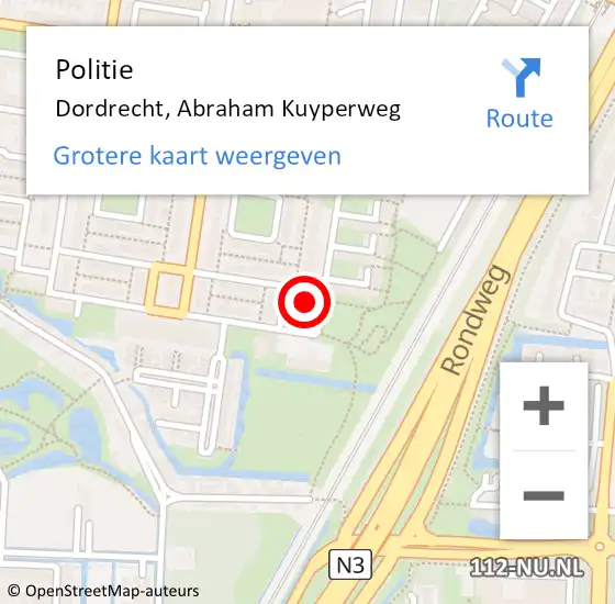 Locatie op kaart van de 112 melding: Politie Dordrecht, Abraham Kuyperweg op 5 maart 2024 17:03