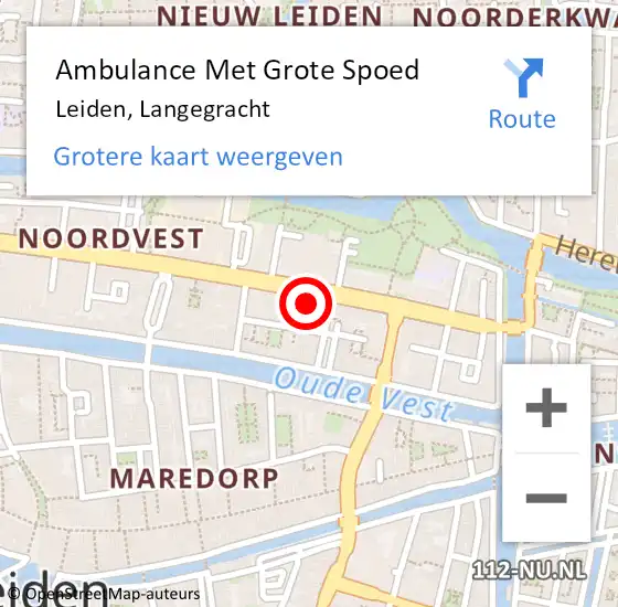 Locatie op kaart van de 112 melding: Ambulance Met Grote Spoed Naar Leiden, Langegracht op 5 maart 2024 17:13