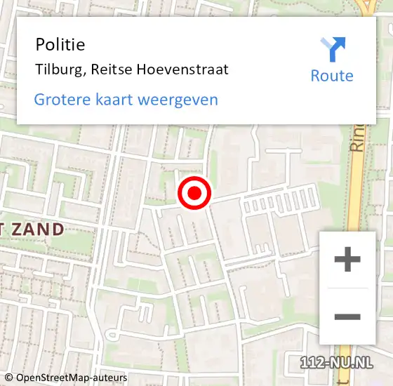 Locatie op kaart van de 112 melding: Politie Tilburg, Reitse Hoevenstraat op 5 maart 2024 17:44