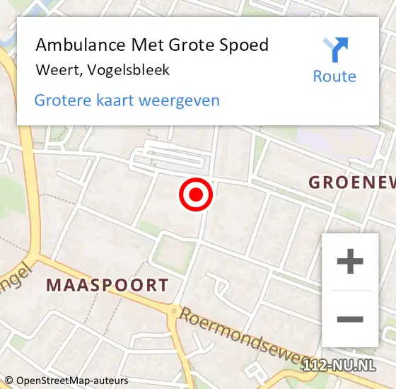Locatie op kaart van de 112 melding: Ambulance Met Grote Spoed Naar Weert, Vogelsbleek op 5 maart 2024 18:18