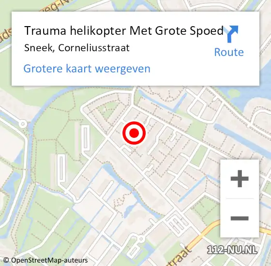 Locatie op kaart van de 112 melding: Trauma helikopter Met Grote Spoed Naar Sneek, Corneliusstraat op 5 maart 2024 18:20