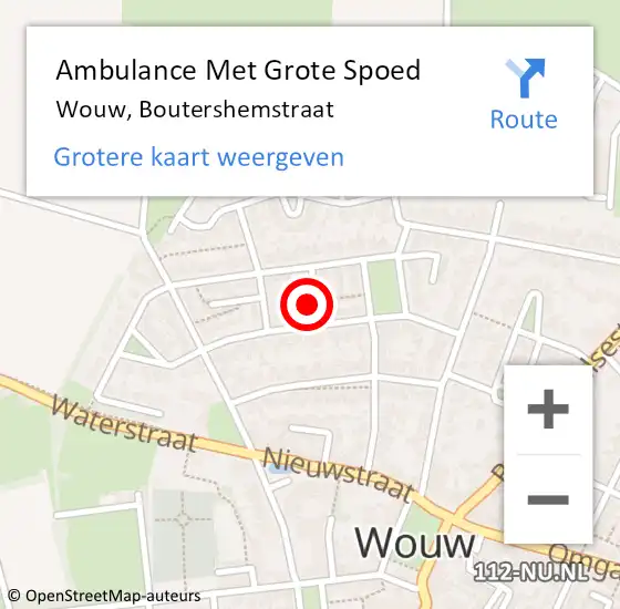 Locatie op kaart van de 112 melding: Ambulance Met Grote Spoed Naar Wouw, Boutershemstraat op 28 september 2014 06:16