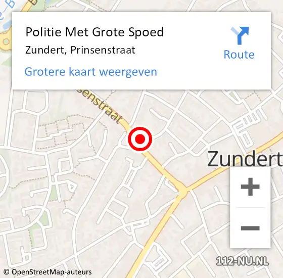 Locatie op kaart van de 112 melding: Politie Met Grote Spoed Naar Zundert, Prinsenstraat op 5 maart 2024 21:03