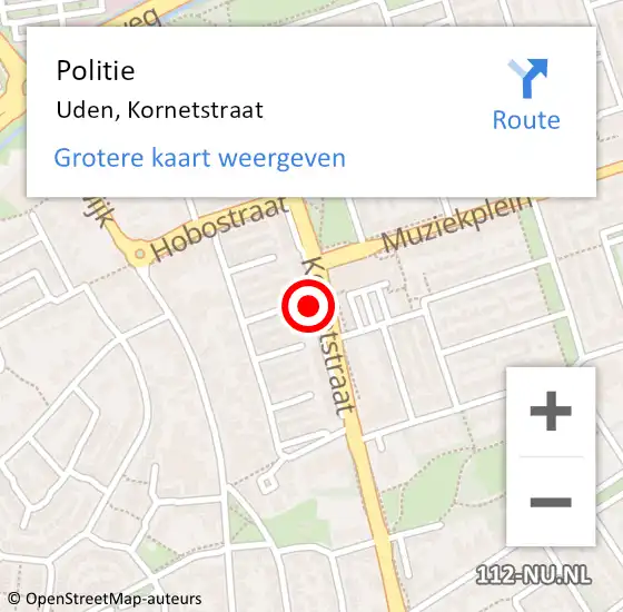 Locatie op kaart van de 112 melding: Politie Uden, Kornetstraat op 5 maart 2024 21:07