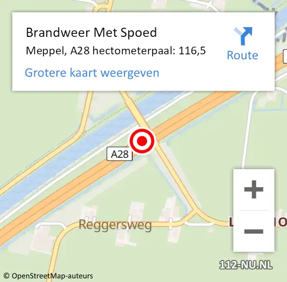 Locatie op kaart van de 112 melding: Brandweer Met Spoed Naar Meppel, A28 hectometerpaal: 116,5 op 5 maart 2024 21:20