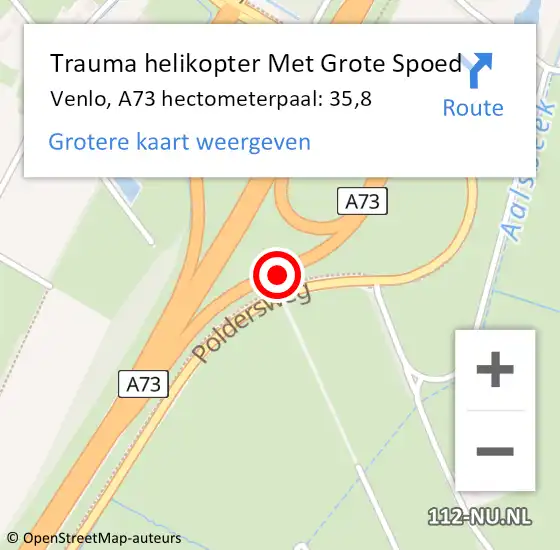 Locatie op kaart van de 112 melding: Trauma helikopter Met Grote Spoed Naar Venlo, A73 hectometerpaal: 35,8 op 5 maart 2024 21:21