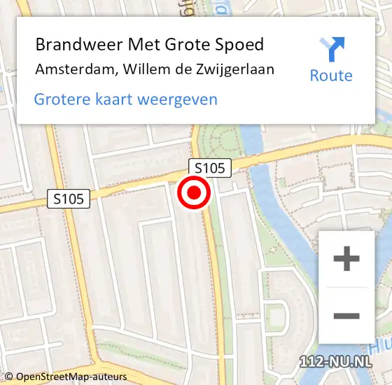 Locatie op kaart van de 112 melding: Brandweer Met Grote Spoed Naar Amsterdam, Willem de Zwijgerlaan op 5 maart 2024 21:40