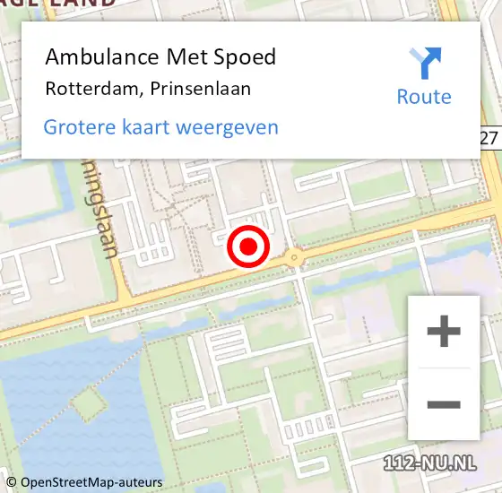 Locatie op kaart van de 112 melding: Ambulance Met Spoed Naar Rotterdam, Prinsenlaan op 6 maart 2024 01:03