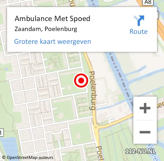 Locatie op kaart van de 112 melding: Ambulance Met Spoed Naar Zaandam, Poelenburg op 6 maart 2024 01:12