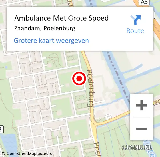 Locatie op kaart van de 112 melding: Ambulance Met Grote Spoed Naar Zaandam, Poelenburg op 6 maart 2024 01:16