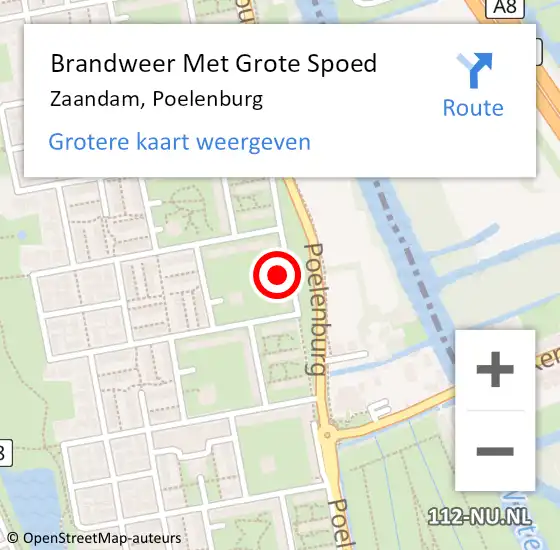 Locatie op kaart van de 112 melding: Brandweer Met Grote Spoed Naar Zaandam, Poelenburg op 6 maart 2024 01:16