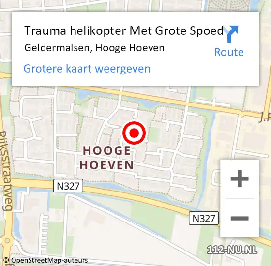 Locatie op kaart van de 112 melding: Trauma helikopter Met Grote Spoed Naar Geldermalsen, Hooge Hoeven op 6 maart 2024 07:52